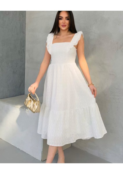 Yeni Sezon Askılı Gipe Detaylı Astarlı Fisto Brode Elbise