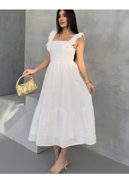 Yeni Sezon Askılı Gipe Detaylı Astarlı Fisto Brode Elbise fiyatları