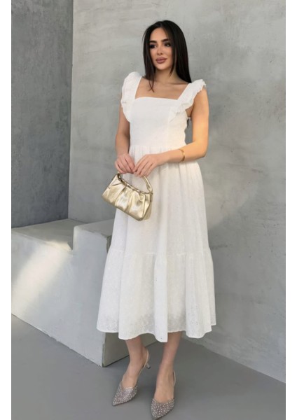 Yeni Sezon Askılı Gipe Detaylı Astarlı Fisto Brode Elbise modelleri