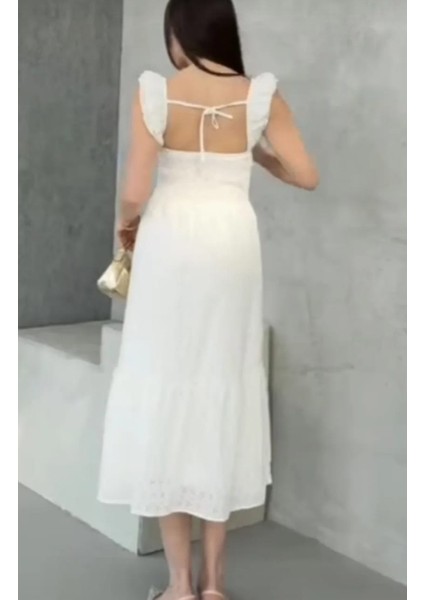 Yeni Sezon Askılı Gipe Detaylı Astarlı Fisto Brode Elbise fırsatları