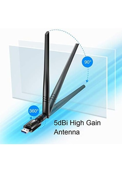 WU1400 AC1300MBIT/S Wifi USB 3.0 Adaptörü Pc 400+867MBPS USB 3.0 Wifi Dongle 5ghz/2.4ghz 5dbi Yüksek Kazançlı Anten, Windows 7/8/8.1/10 Mac Os Linux ile Uyumlu