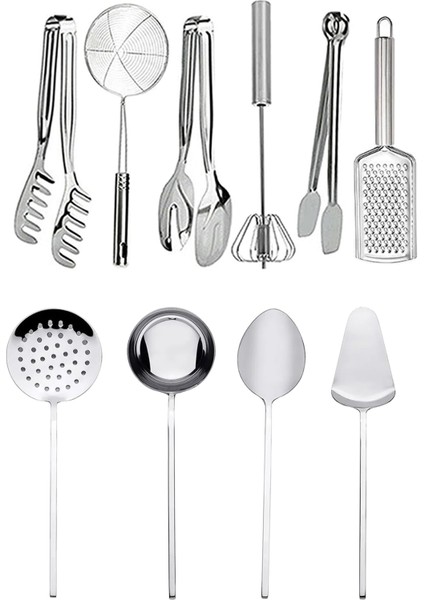 10 Parça Paslanmaz Çelik Spatula Kevgir Kepçe Kaşık Çırpıcı Çeyiz Hazırlık Seti