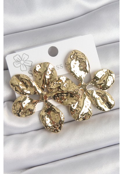 316 Çelik Gold Renk Işlemeli Yaprak Model Kadın Küpe