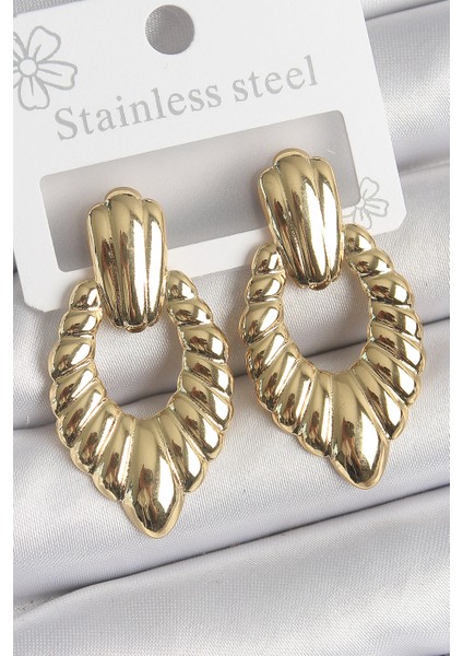 316 Çelik Gold Renk Işlemeli Motiif Model Kadın Küpe