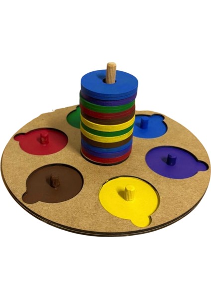 Montessori Doğal Ahşap Renkli Disk Oyun Seti - Eğitici ve Eğlenceli