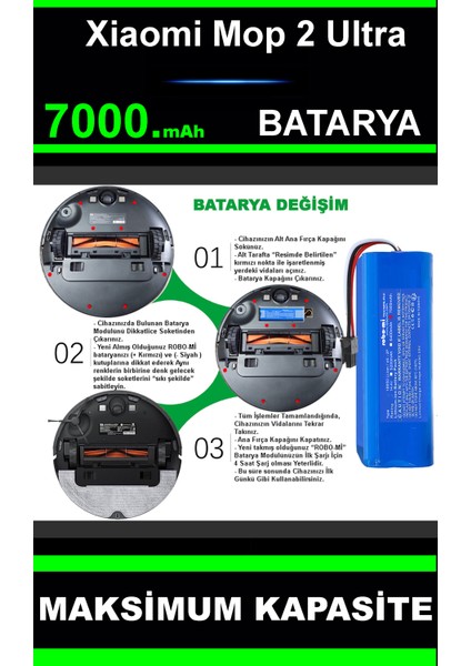 Xiaomi Mi Robot Vacuum Mop 2 Ultra 7000mAh Robot Süpürge Bataryası - Gerçek Kapasite