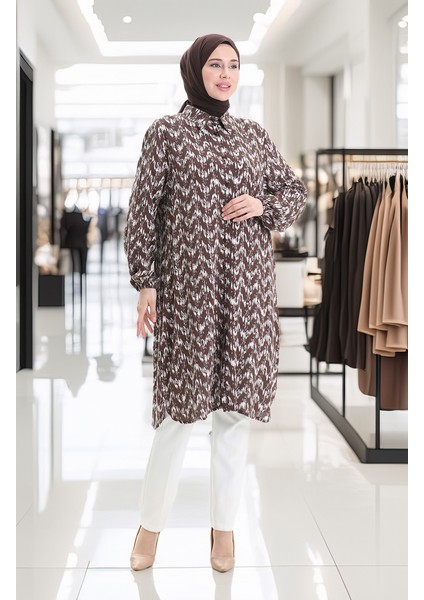 Viskon Düğmeli Tunik 992032C-02 Kahverengi