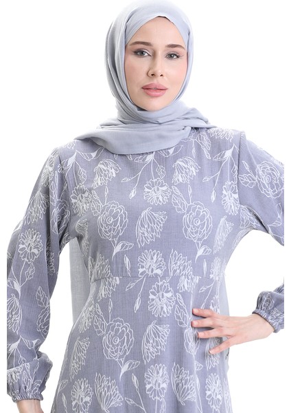 Kolu Lastikli Desenli Elbise 2046-05 Lacivert fırsatları