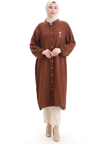 Keten Uzun Boylu Tunik 992005-02 Kahverengi