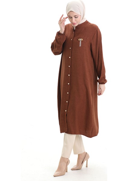 Keten Uzun Boylu Tunik 992005-02 Kahverengi modelleri