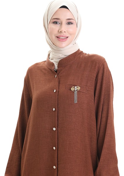 Keten Uzun Boylu Tunik 992005-02 Kahverengi fırsatları