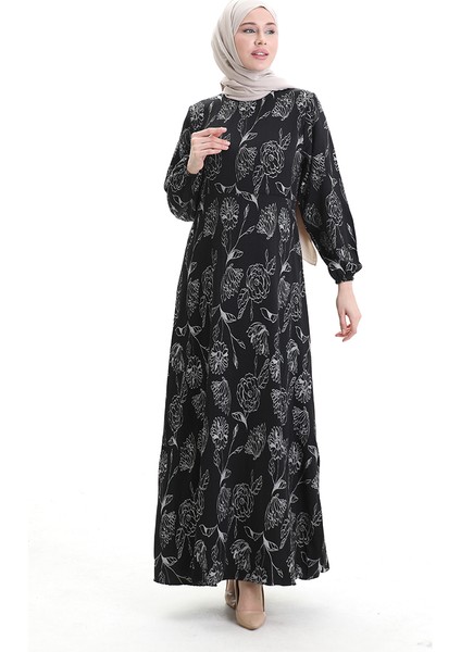 Kolu Lastikli Desenli Elbise 2046-03 Siyah fiyatları