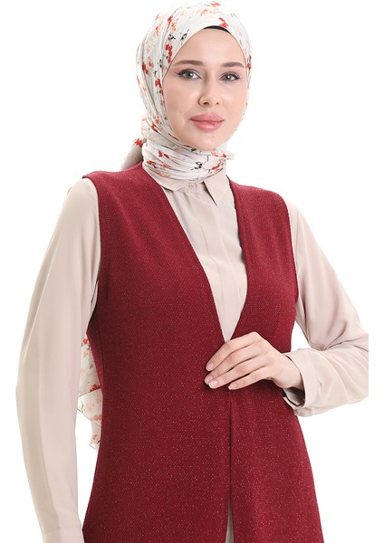 Mevsimlik Uzun Basic Yelek Büyük Beden Anne Yelek 8747-01 Bordo modelleri
