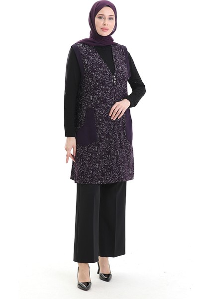 Jakarli Düğmeli Yelek 994727A-04 Mürdüm fiyatları