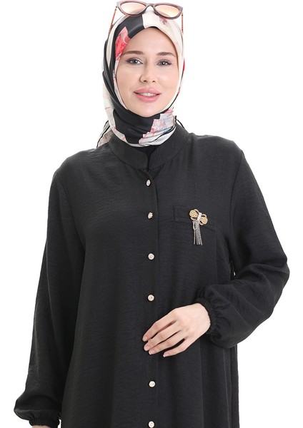 Keten Uzun Boylu Tunik 992005-01 Siyah fırsatları