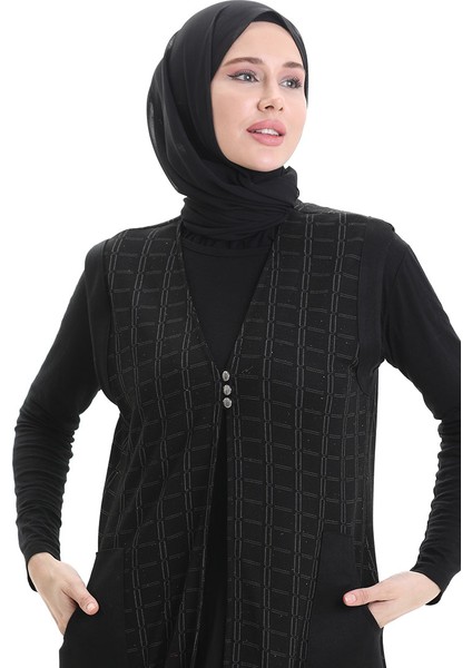 Jakarli Düğmeli Yelek 994727C-01 Siyah fırsatları