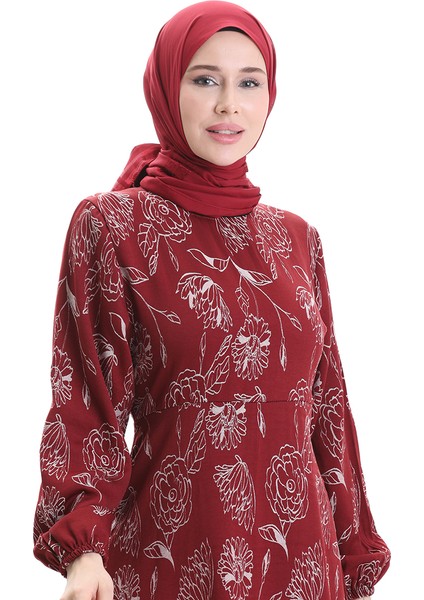 Kolu Lastikli Desenli Elbise 2046-02 Bordo fırsatları