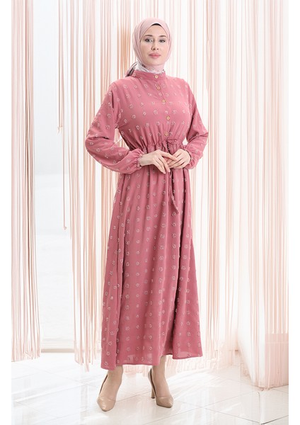 Aerobin Kumaş Yarım Düğmeli Elbise 0064-03 Gül Kurusu fiyatları