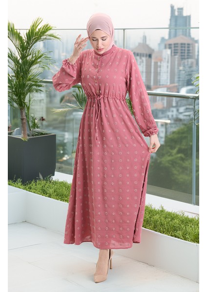 Aerobin Kumaş Yarım Düğmeli Elbise 0064-03 Gül Kurusu modelleri