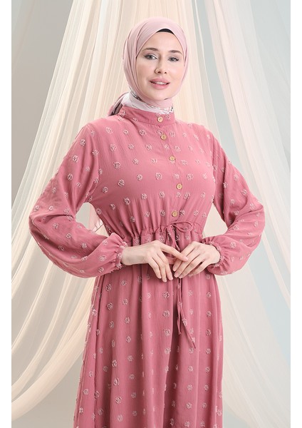 Aerobin Kumaş Yarım Düğmeli Elbise 0064-03 Gül Kurusu fırsatları