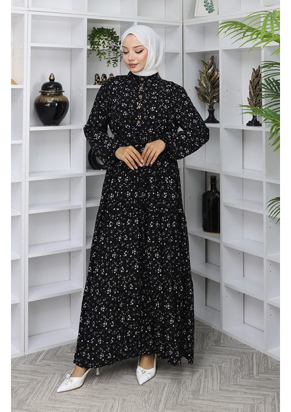 Viskon Kumaş Yarım Düğmeli Elbise 0067-04 Siyah fiyatları