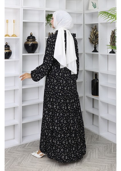 Viskon Kumaş Yarım Düğmeli Elbise 0067-04 Siyah indirimleri