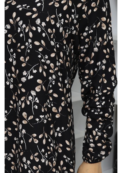 Viskon Kumaş Desenli Elbise 0055-02 Siyah fırsatları