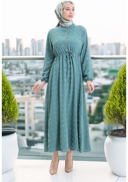 Viskon Kumaş Yarım Düğmeli Elbise 0064-02 Çağla Yeşili fiyatları