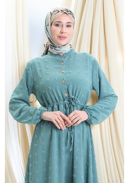 Viskon Kumaş Yarım Düğmeli Elbise 0064-02 Çağla Yeşili fırsatları