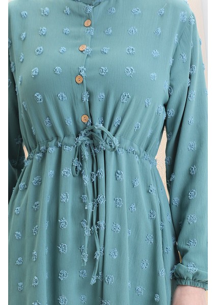 Viskon Kumaş Yarım Düğmeli Elbise 0064-02 Çağla Yeşili indirimleri