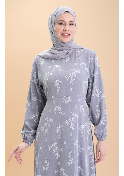 Kolu Lastikli Desenli Elbise 2047-03 Açık Gri fırsatları