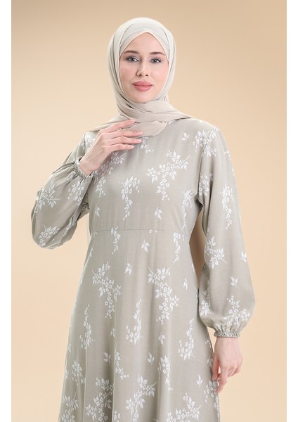 Kolu Lastikli Desenli Elbise 2047-04 Çağla Yeşili fırsatları