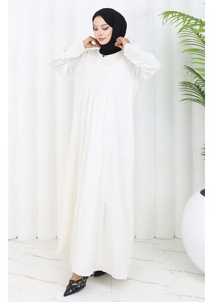 Viskon Keten Elbise 4079-01 Ekru modelleri