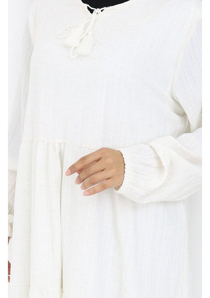 Viskon Keten Elbise 4079-01 Ekru indirimleri