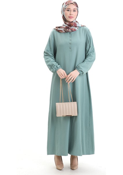 Pamuklu Düğmeli Elbise 994455-05 Mint Yeşili