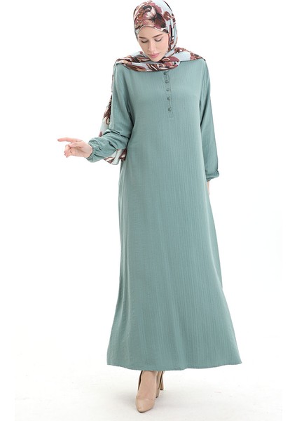 Pamuklu Düğmeli Elbise 994455-05 Mint Yeşili modelleri