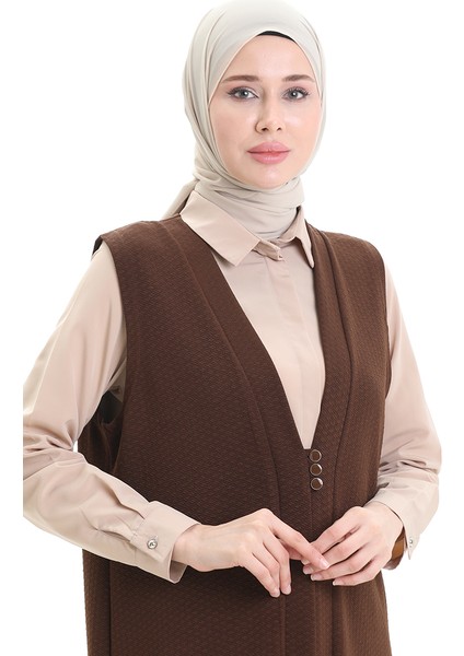 Jakarli Düğmeli Yelek 994730-03 Kahverengi fırsatları