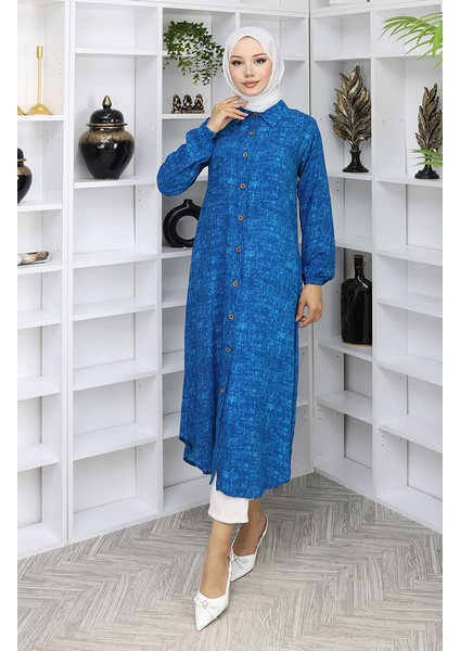 Viskon Kumaş Boydan Düğmeli Uzun Tunik 0070-02 Parlament