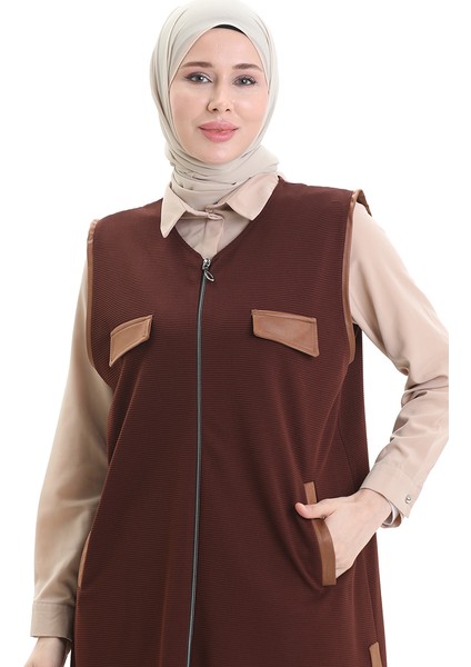 Deri Kombinli Yelek 994763-04 Taba fırsatları