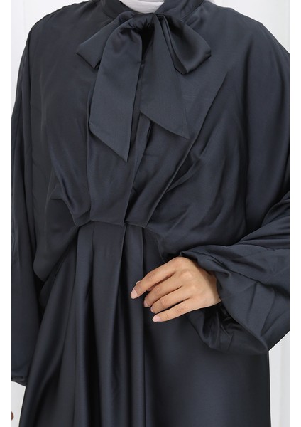 Kravat Yaka Saten Elbise 6204-05 Siyah fırsatları