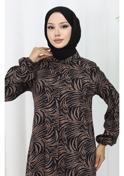 Viskon Kumaş Boydan Düğmeli Uzun Tunik 0073-01 Vizon Siyah fiyatları