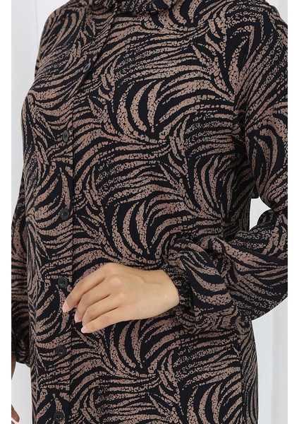 Viskon Kumaş Boydan Düğmeli Uzun Tunik 0073-01 Vizon Siyah modelleri