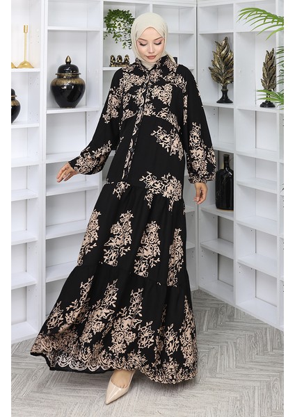 Viskon Kumaş Yarım Düğmeli Elbise 2044-03 Siyah fiyatları