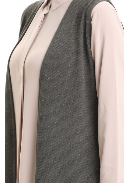 Mevsimlik Uzun Basic Yelek Büyük Beden Anne Yelek 8747-02 Haki indirimleri