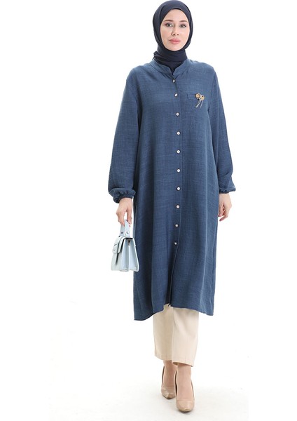 Keten Uzun Boylu Tunik 992005-05 Indigo