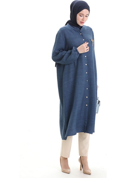 Keten Uzun Boylu Tunik 992005-05 Indigo fiyatları