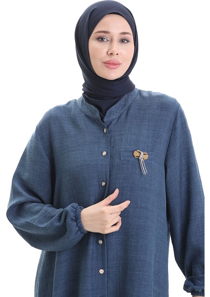 Keten Uzun Boylu Tunik 992005-05 Indigo fırsatları