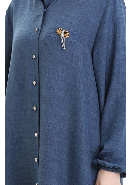 Keten Uzun Boylu Tunik 992005-05 Indigo indirimleri