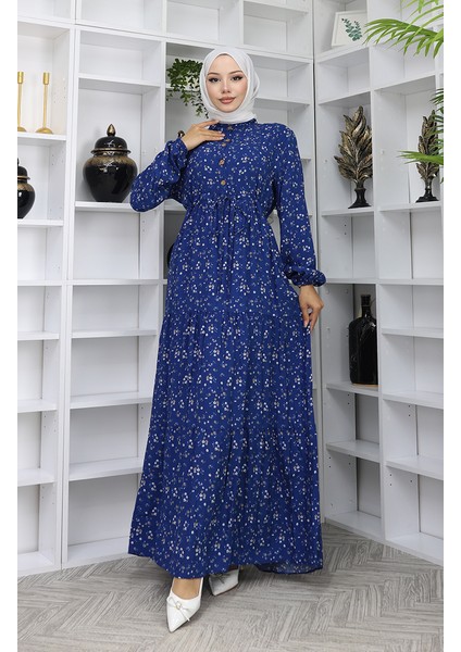 Viskon Kumaş Yarım Düğmeli Elbise 0067-02 Lacivert fiyatları