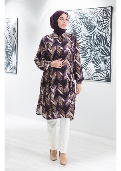 Viskon Düğmeli Tunik 992032G-01 Mürdüm Kahverengi fiyatları